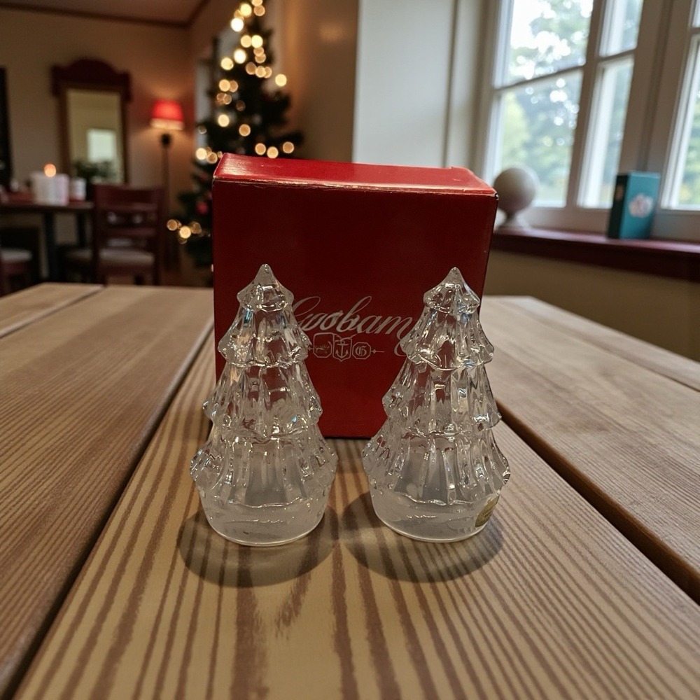 NIB Gorham Crystal Holiday Christmas Tree Salt & Pepper Shaker, RETIRED